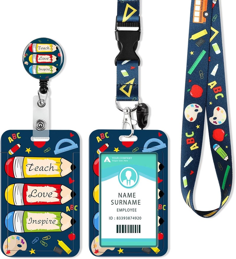 Hinsly ID Badge Holder with Lanyard, Retractable Badge Holders Reels with Lanyards Adjustable, for Women Kids Teacher Nurses Doctor Student - Image 1